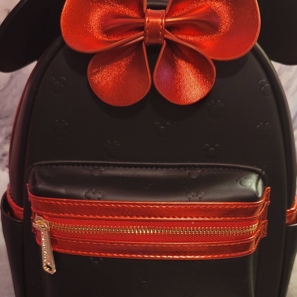 Loungefly Disney RED MINNIE- Black Mini Backpack with Metallic Red Trim - Picture 2 of 6